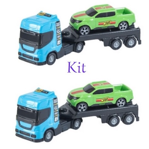 Caminhão De Brinquedo Grande Kit 2 Carrinhos + C/Nf