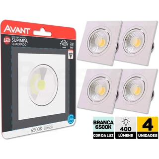 Kit 4 Spot Led 5w Dicroica Embutir Quadrado Supimpa Branca Avant