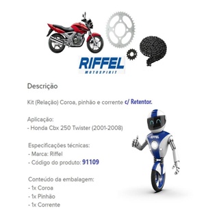 Kit Relacao Transmissao Tração Honda Cbx 250 Twister 2001 2002 2003 2004  2005 2006 2007 2008 Original Nakata