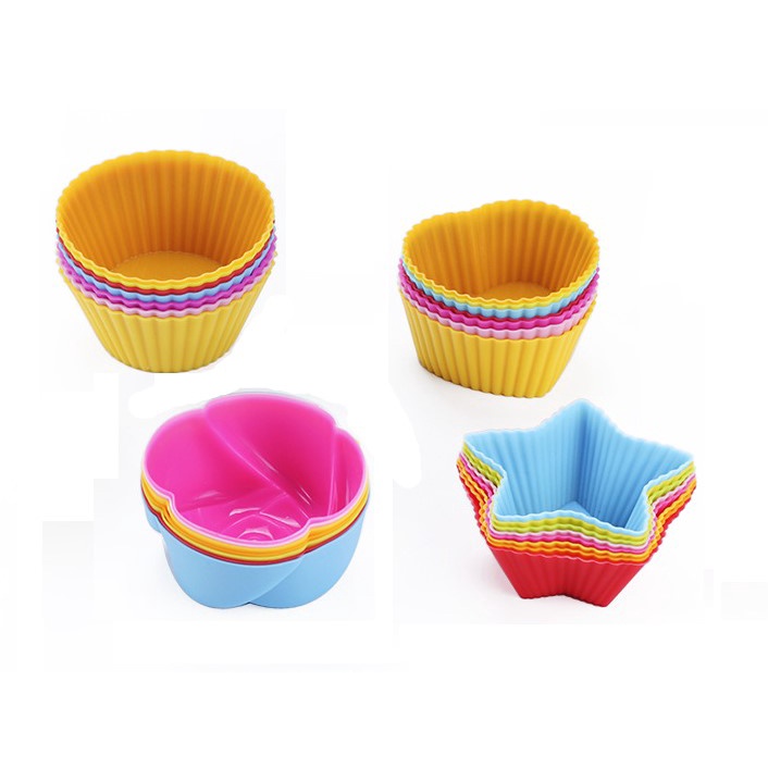 Forminha de Silicone Bolo Muffin Cupcake conjunto 12 ou 6 forma de Estrela Coração Redonda Coloridas