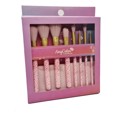 Kit Pincel De Maquiagem Anycolor 8 Pcs + Estojo 