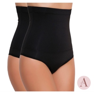 Kit 2 Calcinha Reduz Medidas Disfarça Barriga Modeladora em Suplex Resistente Cós Super Alto 24cm Levanta Bumbum