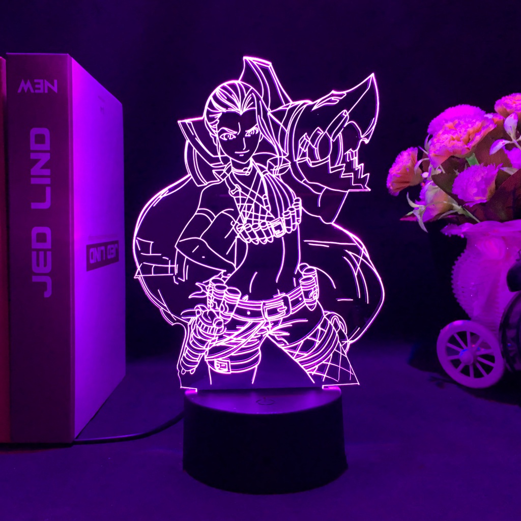 LOL Liga of Legends Jogo Figura Jinx 3D Led Neon Luz Noturna Sala ...