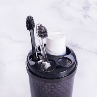 Porta Escova Dental De Pia Plastico Redondo Com Tampa 430ml