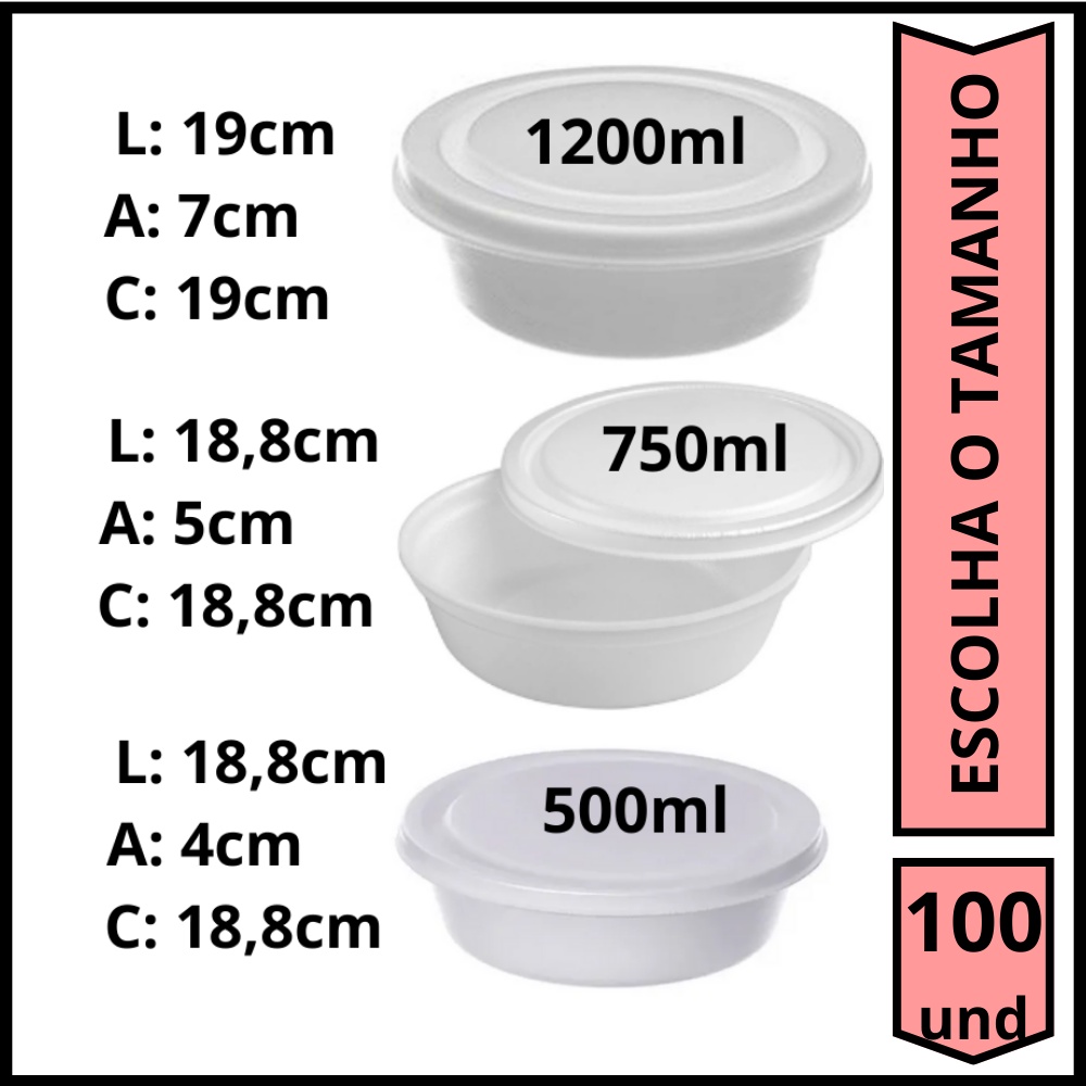 Marmita De Isopor Redonda 100unid Escolha O Tamanho Shopee Brasil 0389