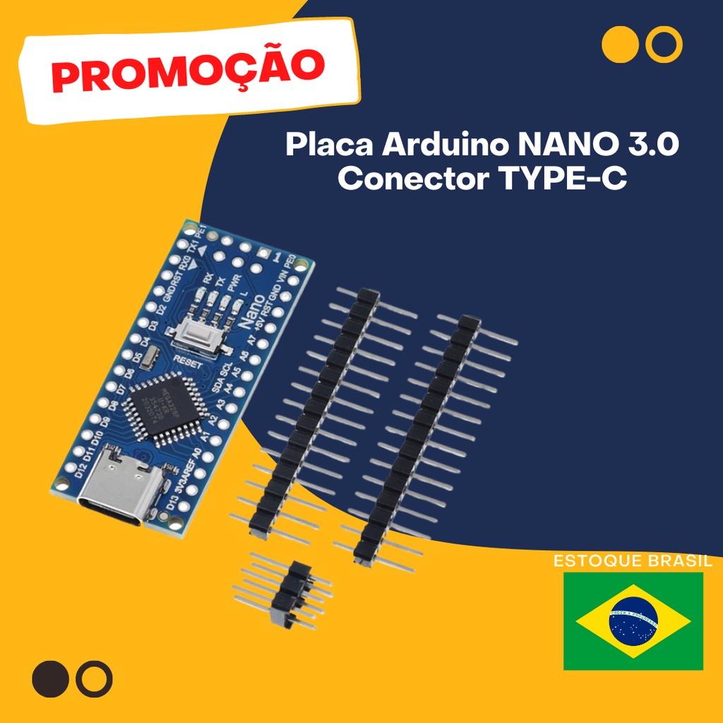 Placa Arduino NANO 3.0 Conector TYPE-C | Shopee Brasil