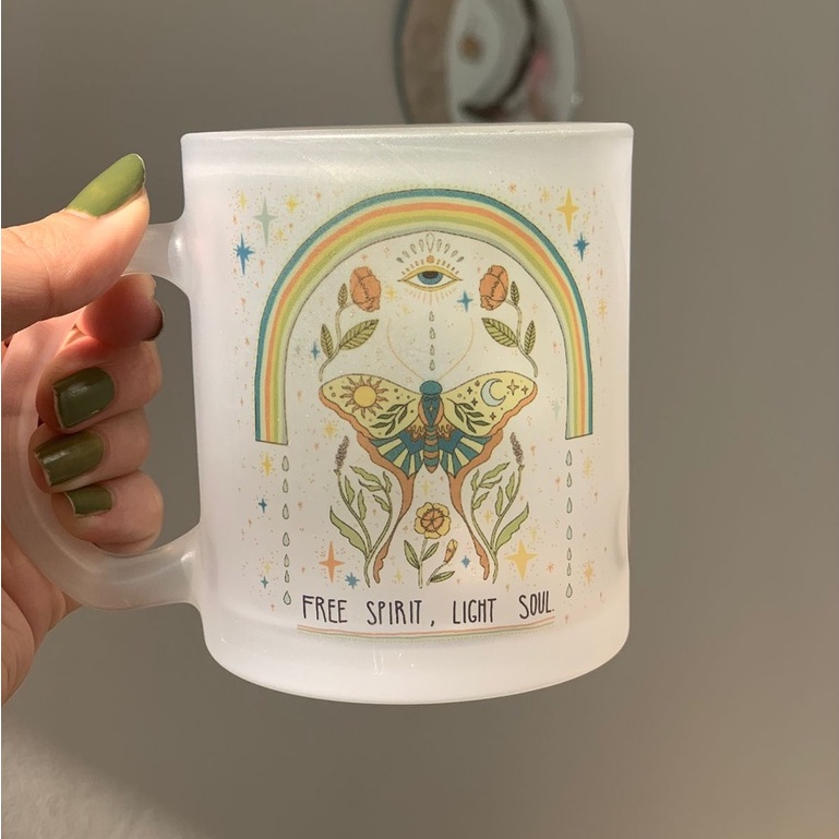 Cozinha Decoração Caneca Free Spirit de Vidro Jateado
