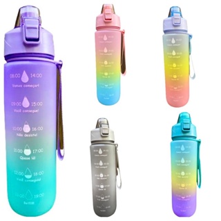 Garrafa Squeeze para Água de Plástico 1000 ml Degradê com Marcador de Tempo e Frase Motivacional em Português Fitiness Tie Dye 1 Litro Verão