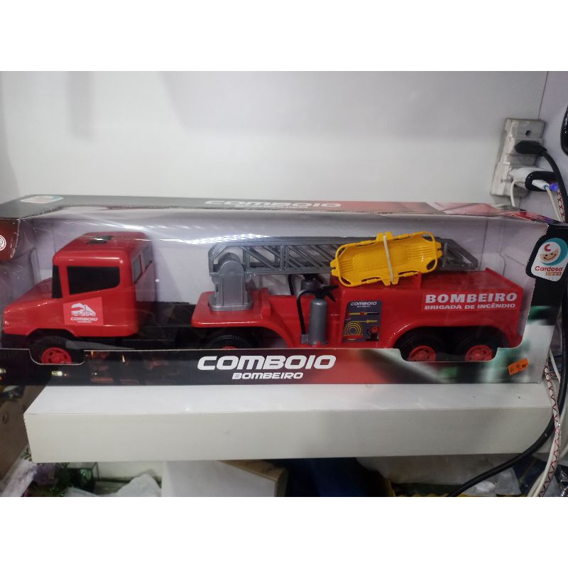 Caminhão Carreta Comboio Bombeiro Vermelho - 9055 - Cardoso Toys