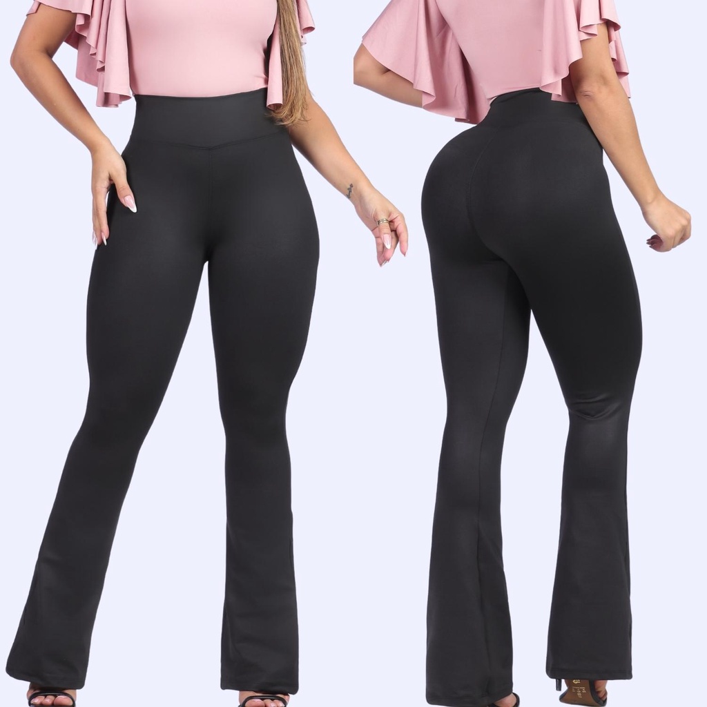 CALÇA LEGGING FLARE PELUCIADA CÓS ALTO E ZERO TRANSPARÊNCIA