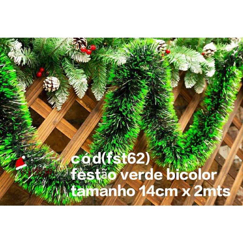 festão de natal 2 metro de comprimento verde escuro/ fosco/opaco/nevada ...