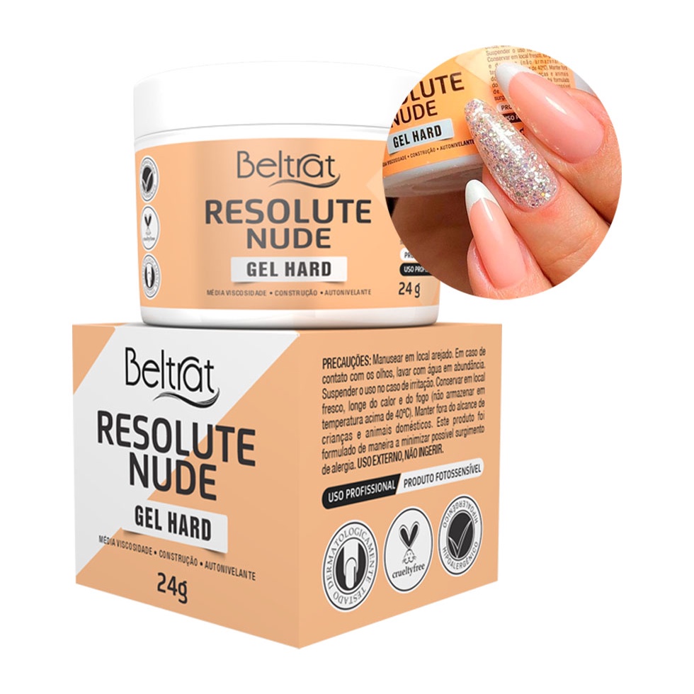 Gel Resolute Nude 24g Beltrat Hard Autonivelante Alongamento De Unhas