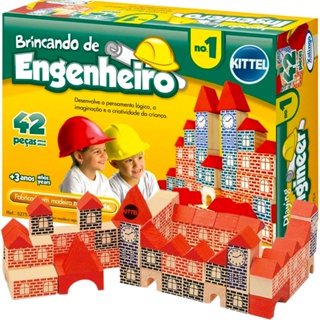 Brincando de Engenheiro 2 - Jogo de Blocos de Montar em Madeira 53 Peças -  Brinquedo Educativo