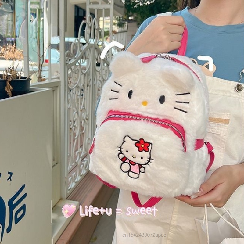Sanrio Cartoon Cute Bags Hello Kitty Kuromi Plush Backpacks Women