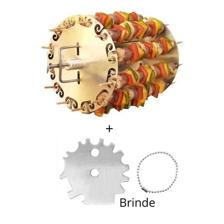 Espeto Giratório Elétrico Bivolt + Carrossel Para 12 Espetinhos