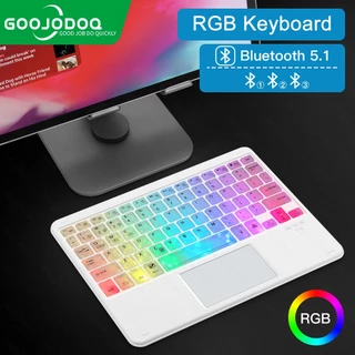 GOOJODOQ RGB Teclado Bluetooth Retroiluminado Arco-Íris Com Touchpad E Mouse Mini Para iPad IOS Android Windows