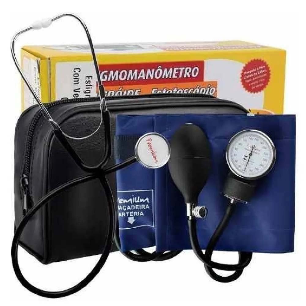 Aparelho de Pressao Medidor Manual Com Estetoscopio Preto Premium