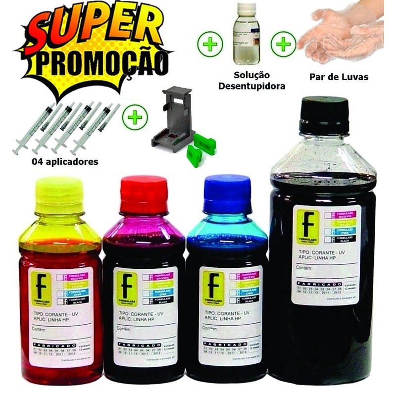 1100ml Kit Tinta Recarga Cartucho Hp 2774 Cartucho 667 Com Snap + Manual De Instruções