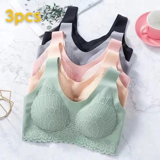 Kit 3 Casual Sutiã Com Renda e Almofadas Removíveis Feminino Sutiã Sem Costura
