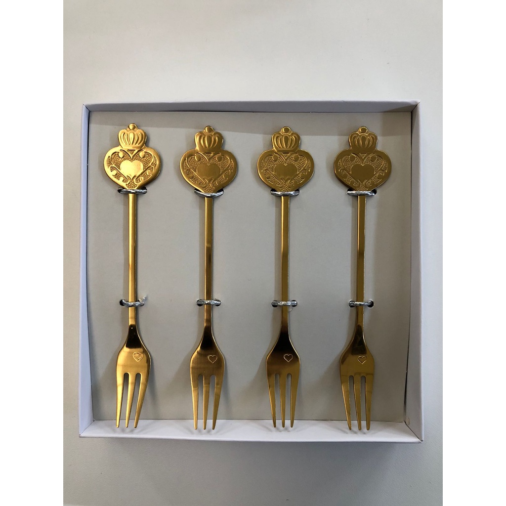 Jogo garfos para bolo inox Bon Gourmet Key 4 peças dourado