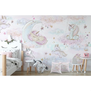 Papel Parede Adesivo Nuvem Arco-iris Rosa Menina 2.5m - Decor