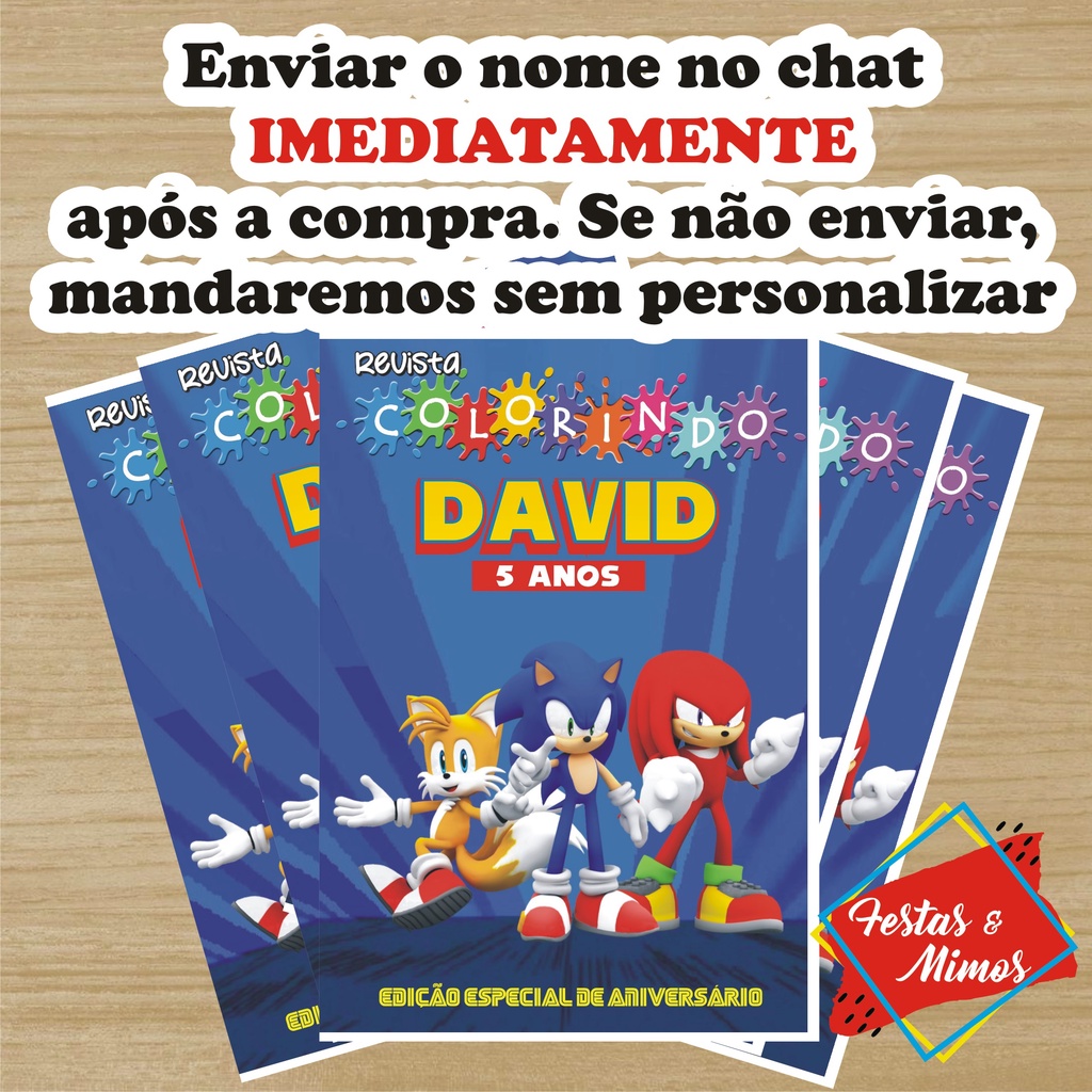 Lembrancinha de festa revistinha PERSONALIZADO de colorir Sonic 14x21cm - consulte temas disponíveis, vários temas