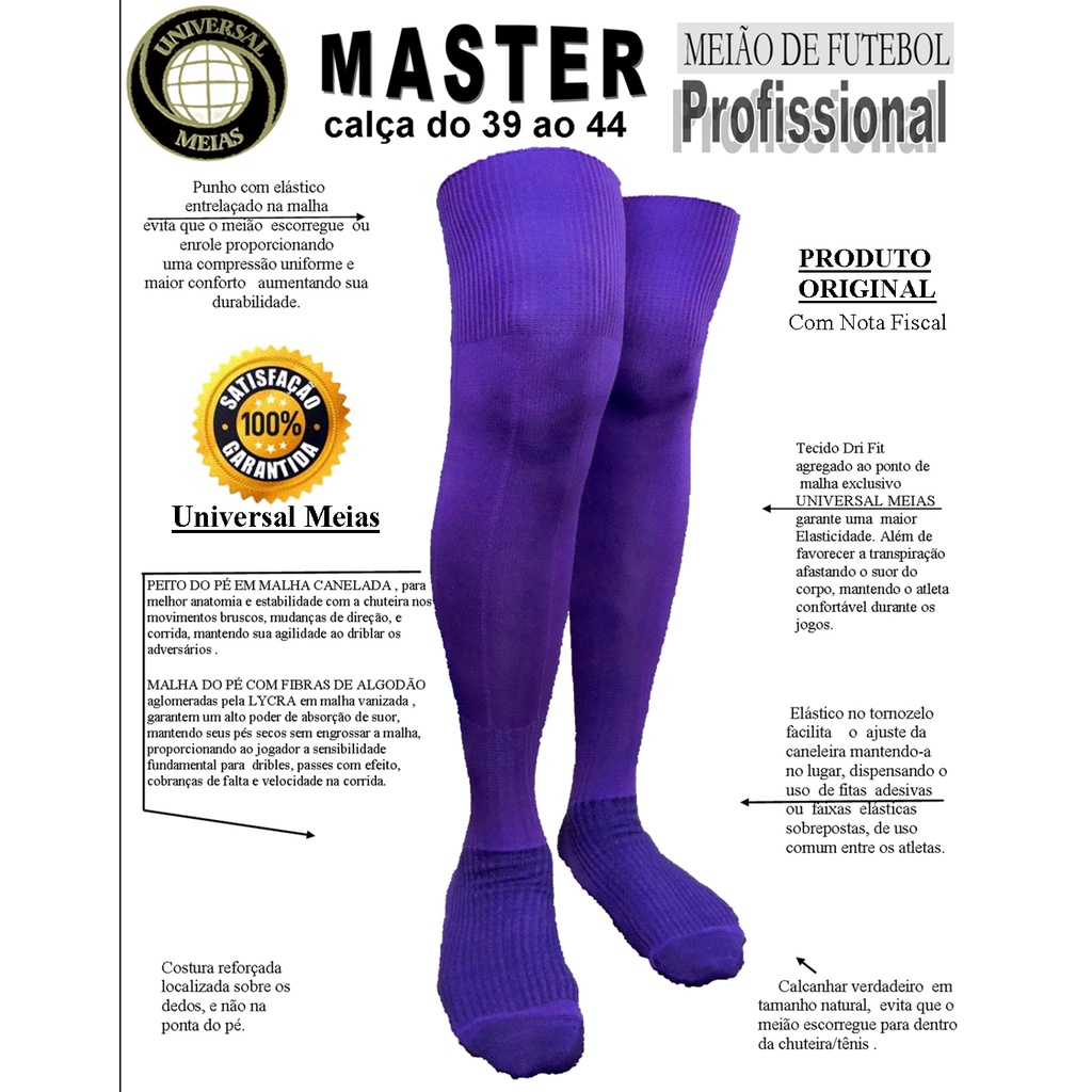 Meião de Futebol Roxo - Futsal ORIGINAL - Universal Meias - Adulto - Juvenil - Infantil