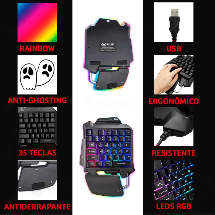 Teclado Semi-Mecânico Gamer Single Hand Knup Kp-Tm-006 Com Teclado Semi-Mecânico Gamer Single Hand Knup Kp-Tm-006 Com