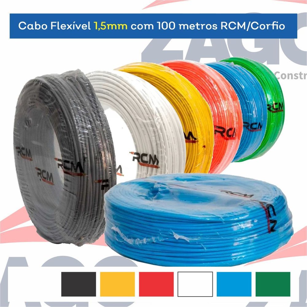 Fio Elétrico Cabo Flexível 1,5mm com 100 Metros RCM/Corfio
