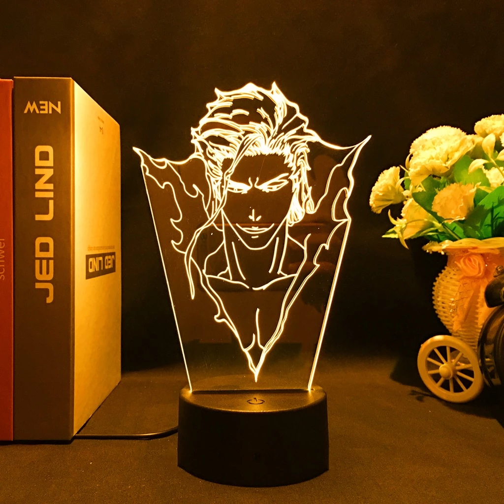 Lâmpada Anime 3d Alvejante Aizen Sousuke Figura Para Decoração De Quarto Luz Noturna Legal Presente De Aniversário Led Abajur De Mesa