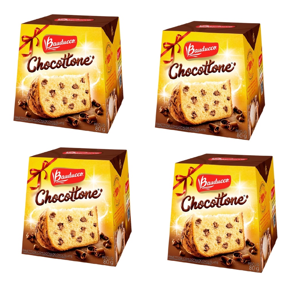 CAIXA DE PANETTONE com GOTAS DE CHOCOLATE 4 unidades de 80g - BAUDUCCO