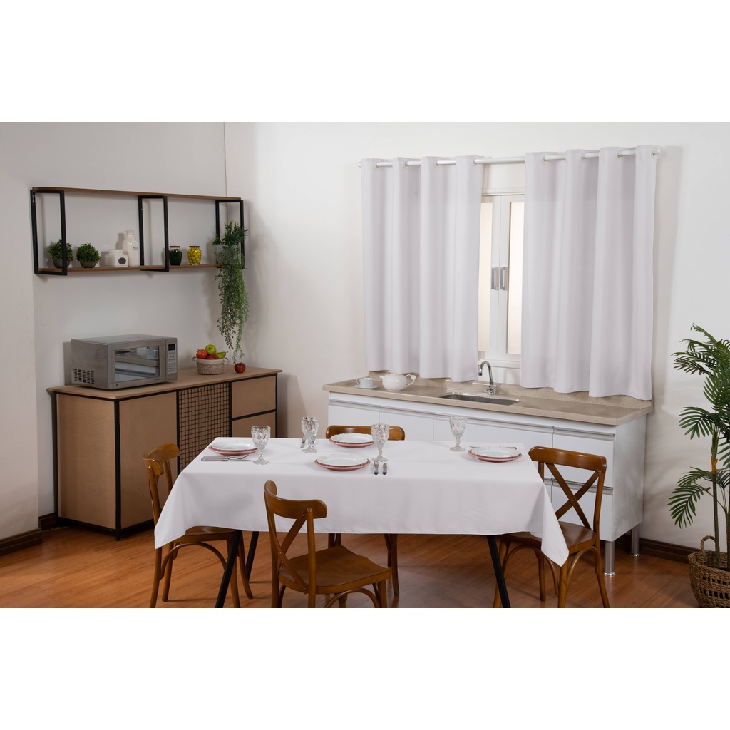 jogo de cozinha cortina toalha de mesa p/ 6 lugares 1kit com 6 de  encosto de cadeira Rapida entrega