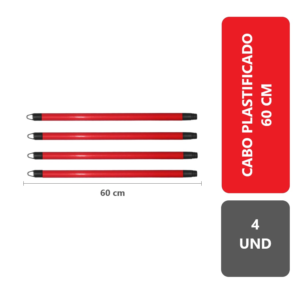 Kit 4 Cabo De Madeira Plastificado Rosca Padrão Pendurar - 60 Cm