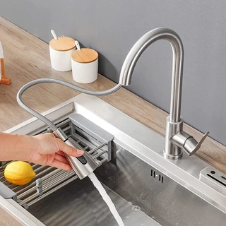 Torneira de Cozinha Flexível Área Gourmet Escovado Inox Mesa Bancada Pia 2 Jatos Misturador