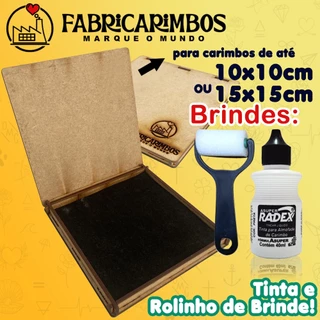 Almofada para Carimbos Kit Carimbeira + 1 tinta preta 40ml + 1 rolinho de espuma