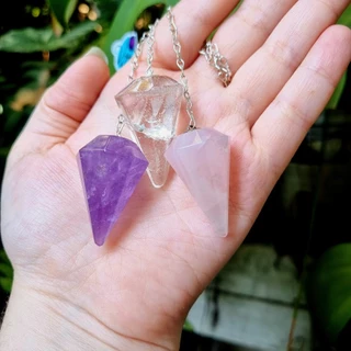 Kit 3 Pêndulo para Radiestesia Pedra Natural Diversas Opções Ametista Quartzo Cristal Combo
