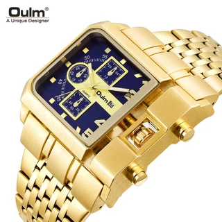 Relógio De Ouro Masculino Oulm Quartzo De Aço Mostrador Grande Com Calendário