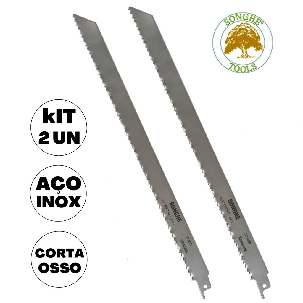 Kit Lâmina Para Serra Sabre Inox 30cm Corte Osso Carne Açougue 2un