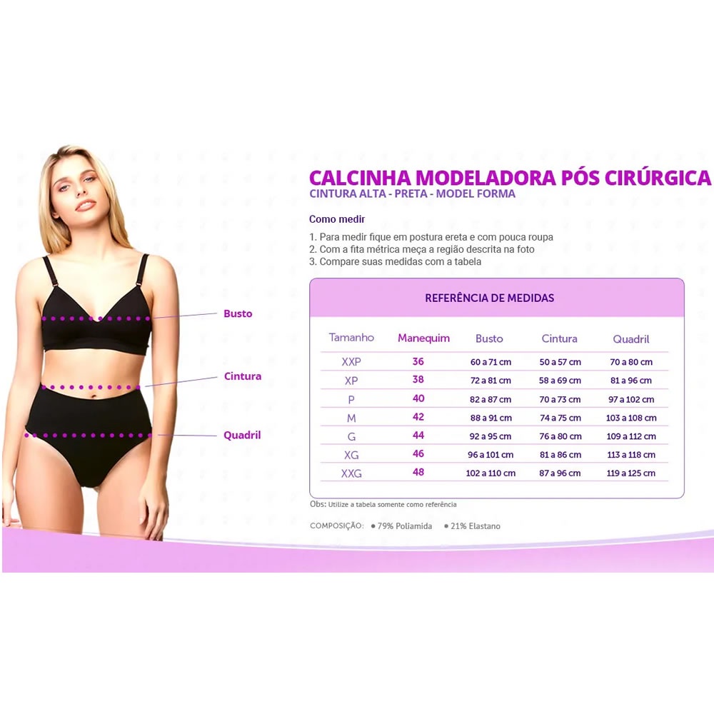 Calcinha Modeladora Pós-Cirúrgica Cintura Alta