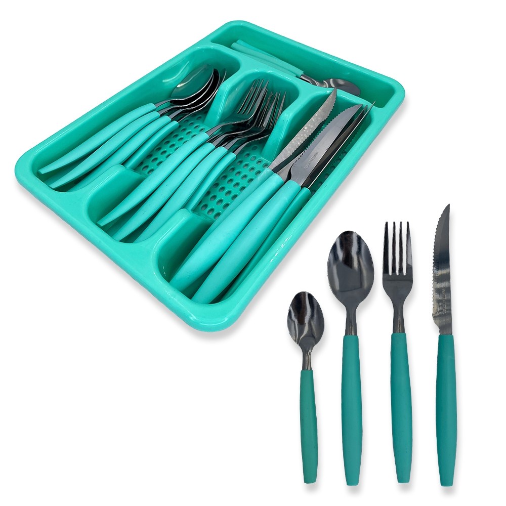 Jogo De Talheres Faqueiro Aço Inox Com Gaveteiro - Verde