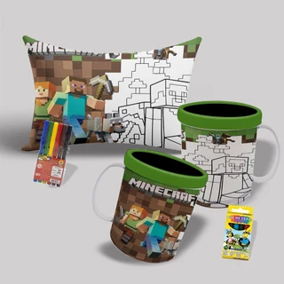Kit Pinte e Lave Minecraft com Caneca de Acrílico e Almofada