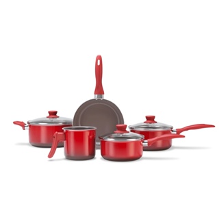 Jogo de Panelas Brinox Ceramic Life Easy 5 Peças Vermelho