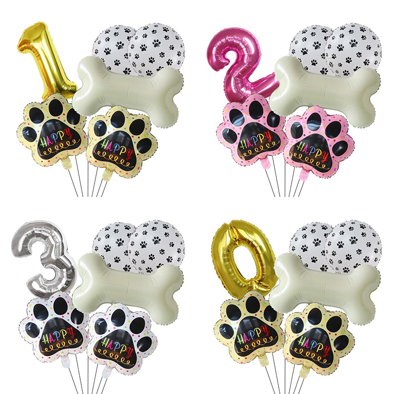 Novo Estilo 6Pcs/Set Pets Dog Paw Bone foil Balloons Let's Pawty ...
