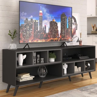 Rack para TV 75" Retrô com Nichos Jazz Multimóveis MP1022 Preto/Grafite/Preto