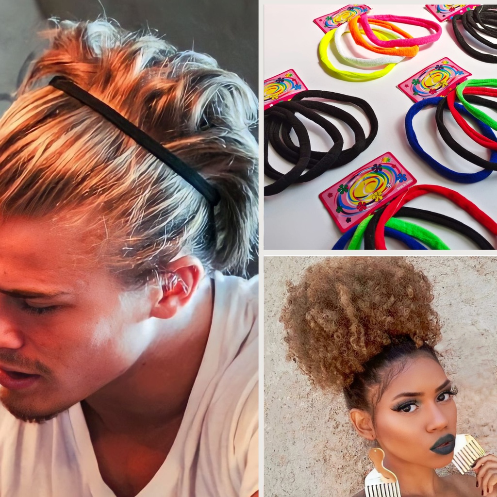 Elastico Unidade Faixa De Cabelo Esportes Jogador Masculino Para Penteado  Afro Puff Unisex Preto Colorido Grande