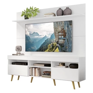 Rack Retrô com Painel para TV até 65" Multimóveis Madri FG3371 Branco/Natural