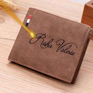 Carteira Masculina De Couro Com Nome Personalizado Da Moda Três Dobras E Porta-Moedas Personalizadas