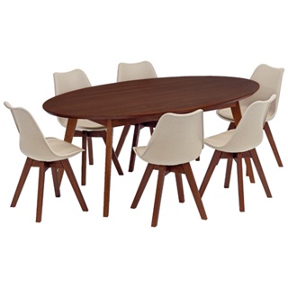 Conjunto Mesa de Jantar Redonda Vértice 105cm Nozes com 4 Cadeiras Leda em  Madeira Maciça Preto