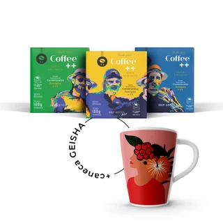 Coffee Mais │Kit 3 Caixas Drip Coffee Especial Amigos + 1 Caneca Geisha│Café Super Especial │100% Arábica │Torra Média │3 x Caixa com 10 Unidades