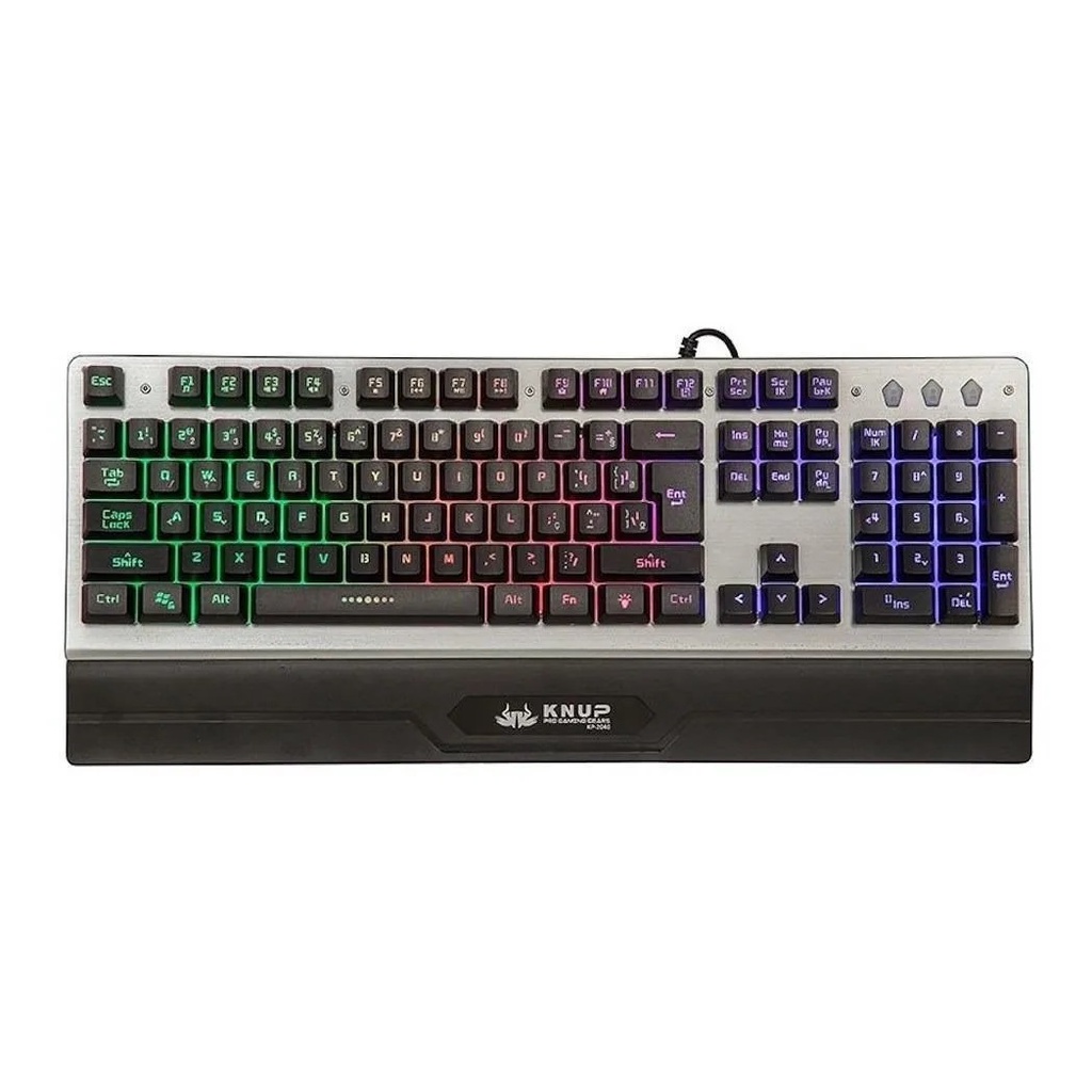 Teclado gamer Knup Pro KP QWERTY português brasil cor prata e preto com luz cores